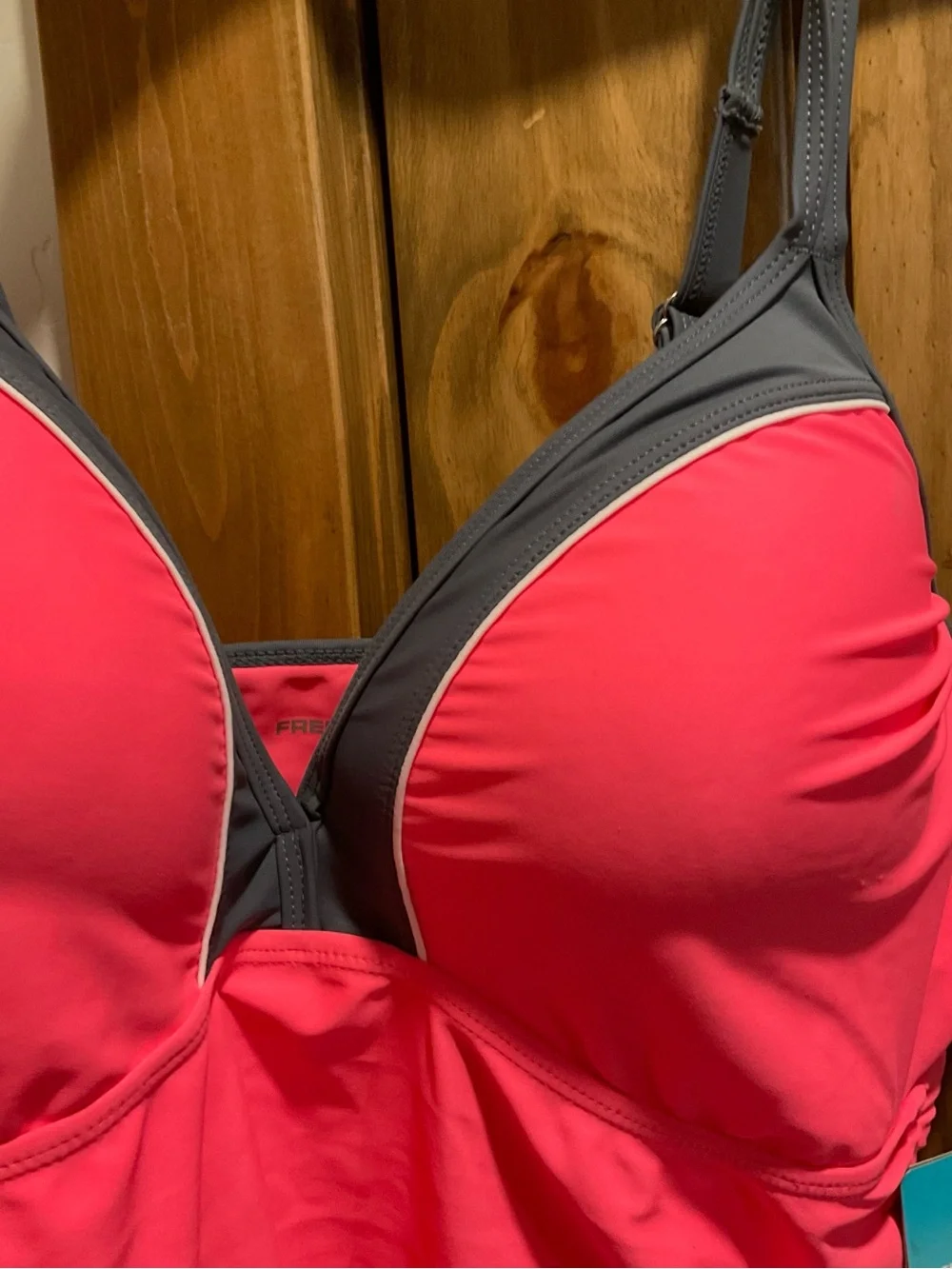 Free Country Coral Pink and Gray One-Piece Tankini with Attached Shorts